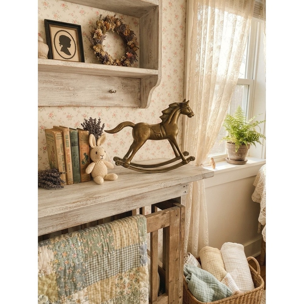 Vintage Solid Brass Rocking Horse Figurine Sweet Heirloom for Nursery or Shelf